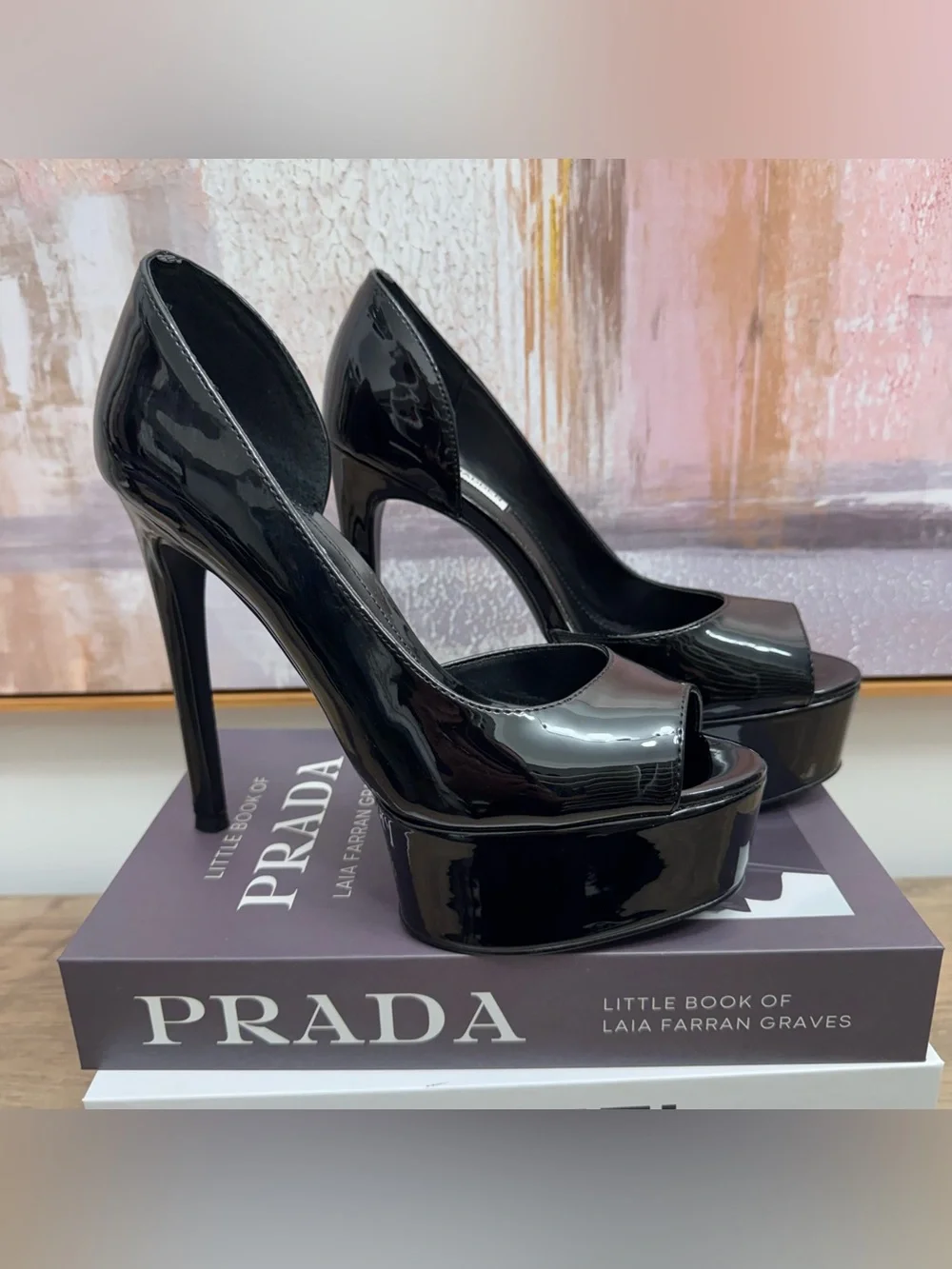 ❤️ Steve Madden Affair Black Patent Peep Toe Platform Pumps Stiletto D’Orsay
